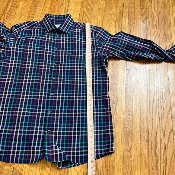 ETON Shirt Mens XL 43 17 Blue Pink Green Plaid Contemporary Button Long Sleeve - Picture 7 of 7